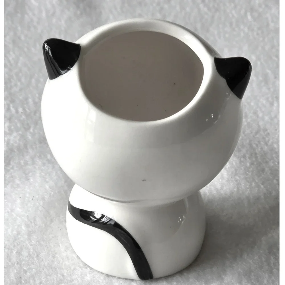 Mini Ceramic Cat Succulent Planter White Kawaii Sleepy Kitty Flower Pot 3 inch